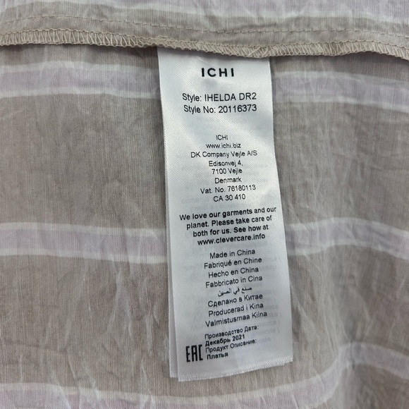 ICHI Striped Puff Sleeve Button-Front Dress - Size 38 - Picture 4 of 7